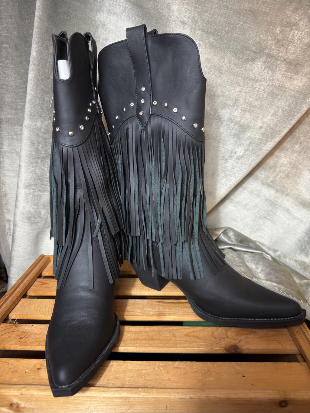 Roper Oakley *New* Studded Pointed Toe Cowboy Womens Black Western Boots. Sze 9